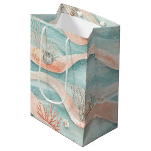 Elegant Aqua Coral Ocean Pattern Medium Gift Bag
