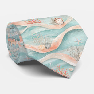 Elegant Aqua Coral Ocean Pattern Tie