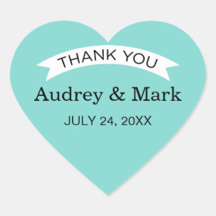 Elegant Aqua Custom Wedding Monogram Thank You Heart Sticker