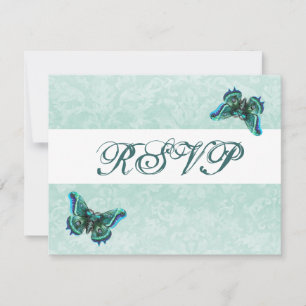 Elegant Aqua Damask Butterflies RSVP Wedding Card