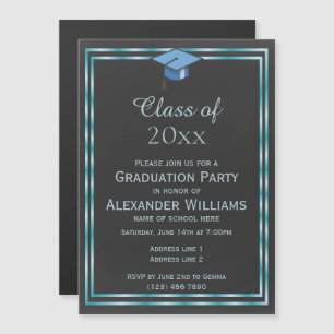 Elegant Aqua Double Framed Men's Graduation Magnetic Invitation