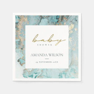 ELEGANT AQUA DUSKY BLUE GOLD AGATE BABY SHOWER NAPKIN
