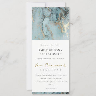ELEGANT AQUA DUSKY BLUE GOLD AGATE VOW RENEWAL INVITATION