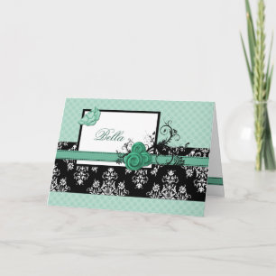 elegant aqua floral Business Thank You Cards