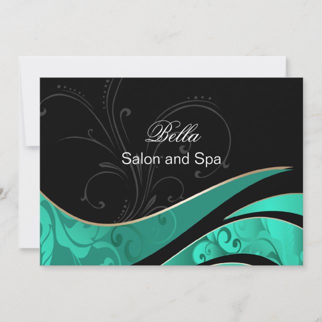 elegant aqua flourish Business Thank You Cards (Front)