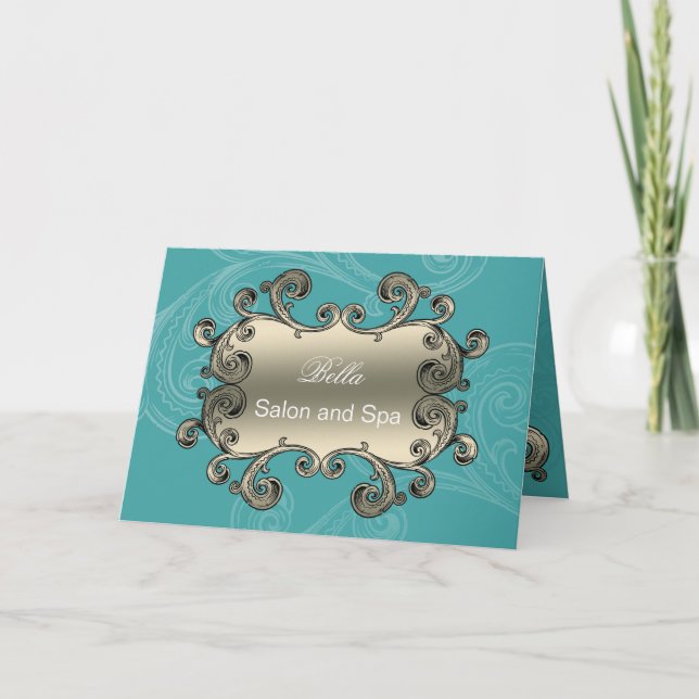 elegant aqua flourish Business Thank You Cards (Front)
