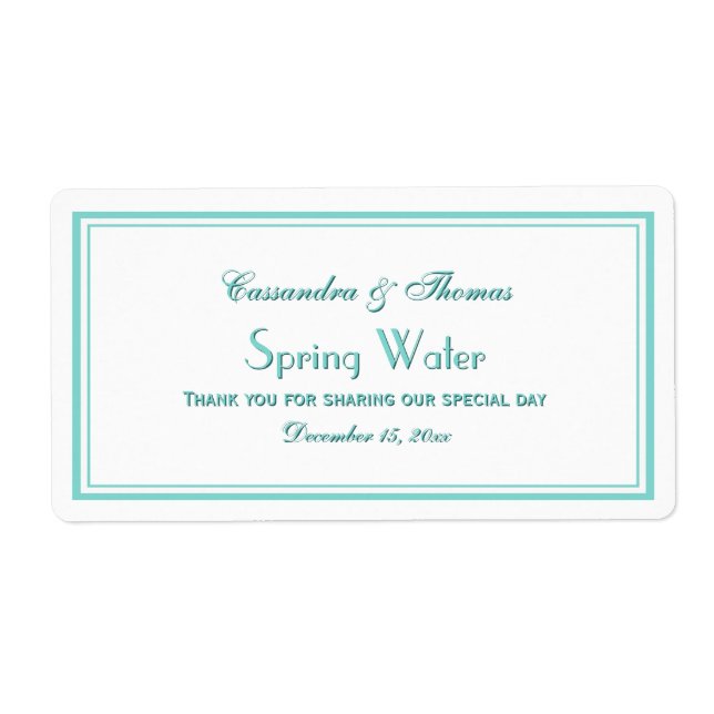 Elegant Aqua Framed 2H Water Bottle Label (Front)