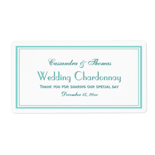 Elegant Aqua Framed 2H Wine Bottle Label (Front)