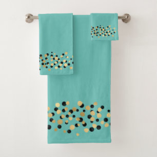 ELEGANT AQUA GOLD LEOPARD SPOT BATHROOM TOWEL SET
