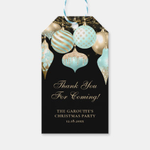 Elegant Aqua Gold Ornaments Christmas Party Gift Tags