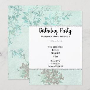 ELEGANT AQUA GREEN BLUE SILVER BIRTHDAY INVITATION