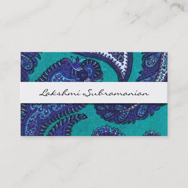 Elegant Aqua Paisley Professional Business Cards (Front)
