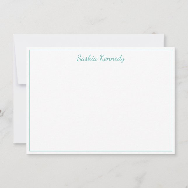 Elegant Aqua Script Border Personalised Card (Front)