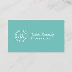 Elegant Aqua Script Professional Monogram Business Card
