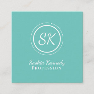 Elegant Aqua Script Professional Monogram Square Business Card