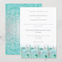 ELEGANT AQUA SILVER GLITTER FLORAL WEDDING