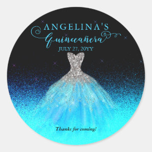 Elegant Aqua   Silver Spanish Gown Quinceañera  Classic Round Sticker