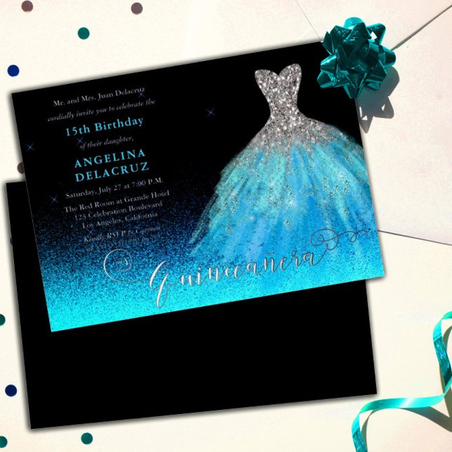 Elegant Aqua Spanish Gown Quinceañera - Silver (Creator Uploaded)