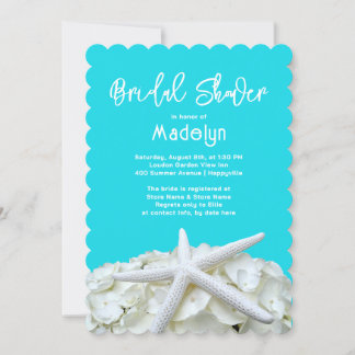 Elegant Aqua Starfish Hydrangea Bridal Shower Invitation