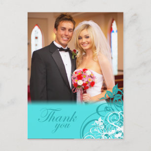 Elegant aqua swirls wedding thank you postcard