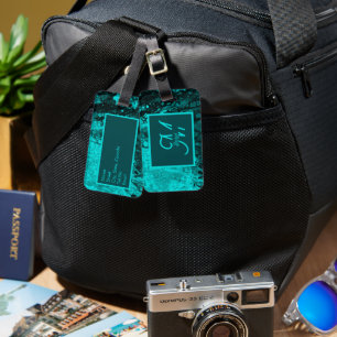Elegant Aqua Teal bold Script Monogram Luggage Tag