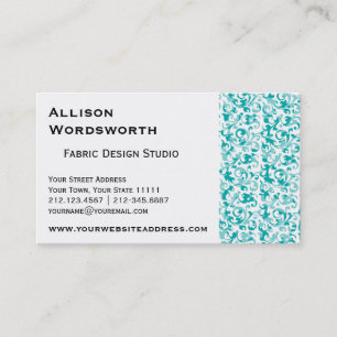 Elegant Aqua Teal Damask Swirl Scrolls Business Card