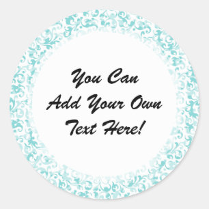 Elegant Aqua Teal Damask Swirl Scrolls Classic Round Sticker