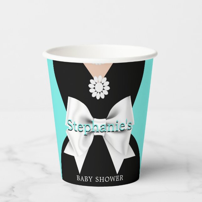 Elegant Aqua Teal Glam Tiffany Baby Shower Paper Cups (Front)