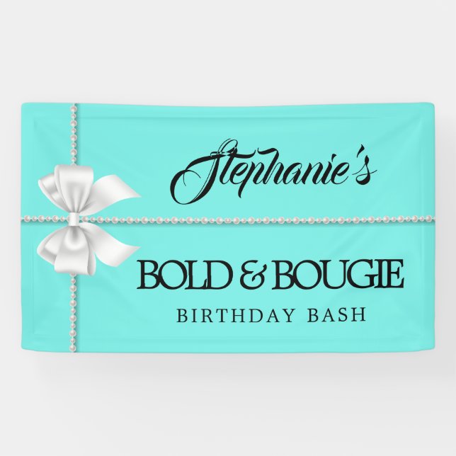 Elegant Aqua Teal Tiffany Theme Birthday Party Banner (Horizontal)