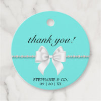 Elegant Aqua Teal White Bow Tiffany Thank You