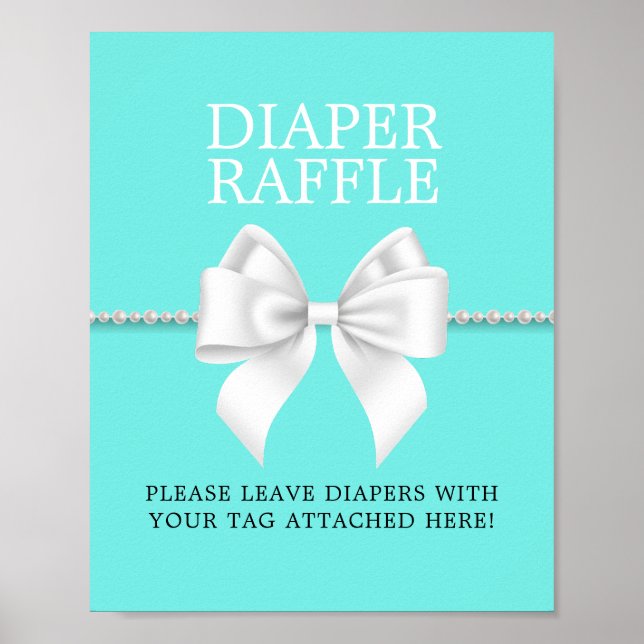 Elegant Aqua Tiffany Baby Shower Diaper Raffle Poster (Front)