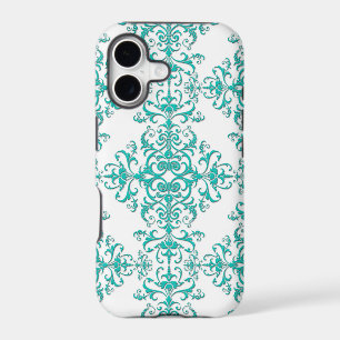 Elegant Aqua Turquoise over White Damask Pattern