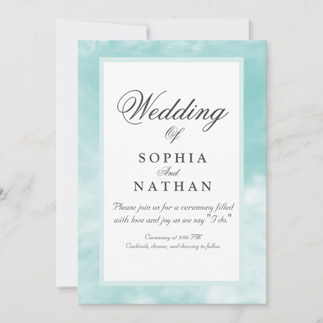 Elegant Aqua Watercolor Wedding Invitation (Front)