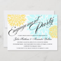 Elegant Aqua Yellow Floral Burst Engagement Party