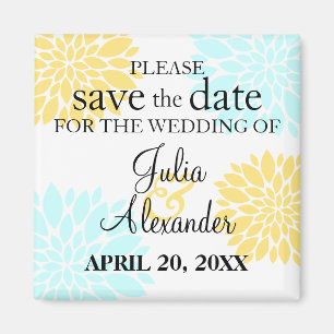 Elegant Aqua Yellow Floral Burst Save The Date Magnet