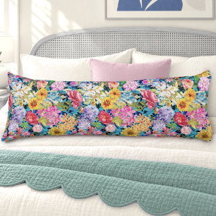 Elegant Aqua Yellow Watercolor Floral Pattern Body Cushion
