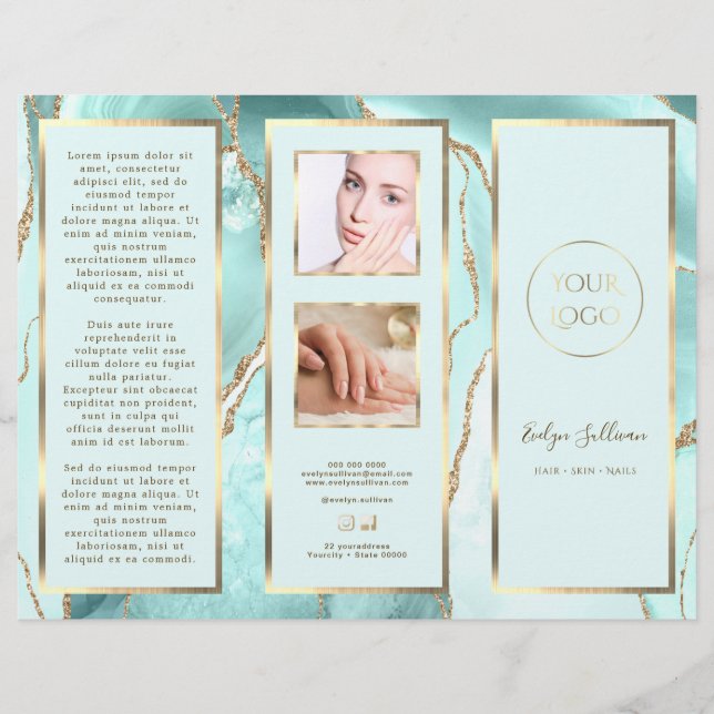 Elegant Aquamarine and Gold Agate Brochure (Front)