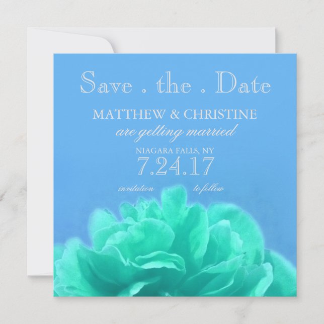 Elegant Aquamarine Blue Floral Save The Date Invitation (Front)