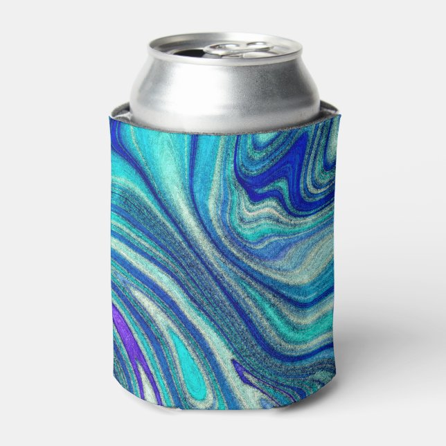 Elegant Aquamarine Paua Rainbow Shell Inspired Can Cooler (Can Front)