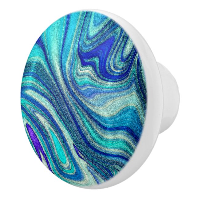 Elegant Aquamarine Paua Rainbow Shell Inspired Ceramic Knob (Right)