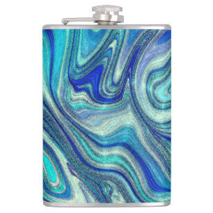Elegant Aquamarine Paua Rainbow Shell Inspired Hip Flask
