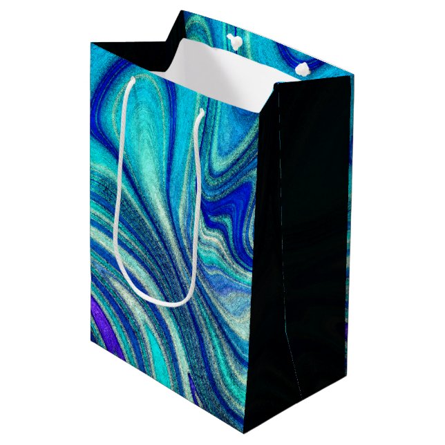 Elegant Aquamarine Paua Rainbow Shell Inspired Medium Gift Bag (Front Angled)