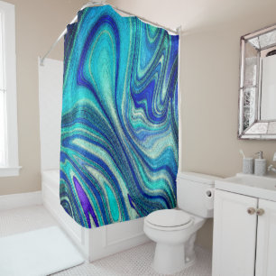 Elegant Aquamarine Paua Rainbow Shell Inspired Shower Curtain