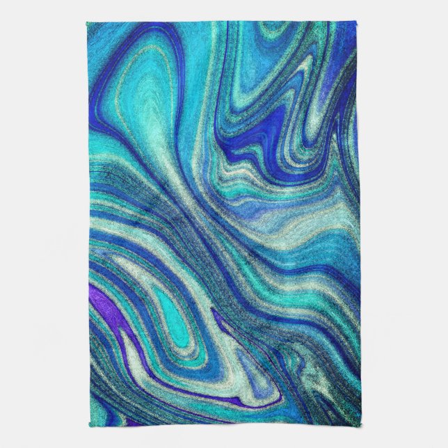 Elegant Aquamarine Paua Rainbow Shell Inspired Tea Towel (Vertical)