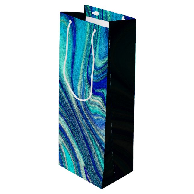 Elegant Aquamarine Paua Rainbow Shell Inspired Wine Gift Bag (Front Angled)