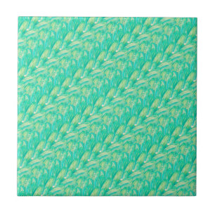 Elegant Aquamarine Watercolor Floral Petal Tile