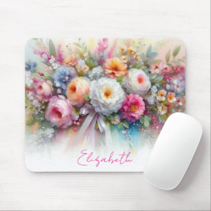 Elegant Aquarell Floral Art Your Custom Text Name Mouse Mat
