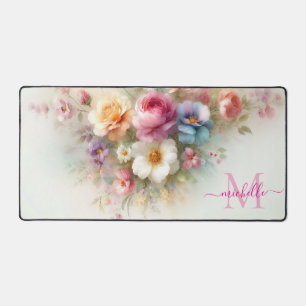 Elegant Aquarell Floral Custom Name Modern Desk Mat