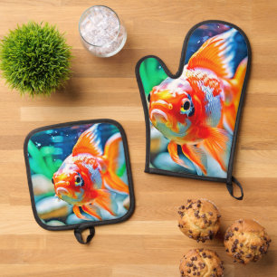 Elegant Aquarium Pet Fish Oven Mitt & Pot Holder Set