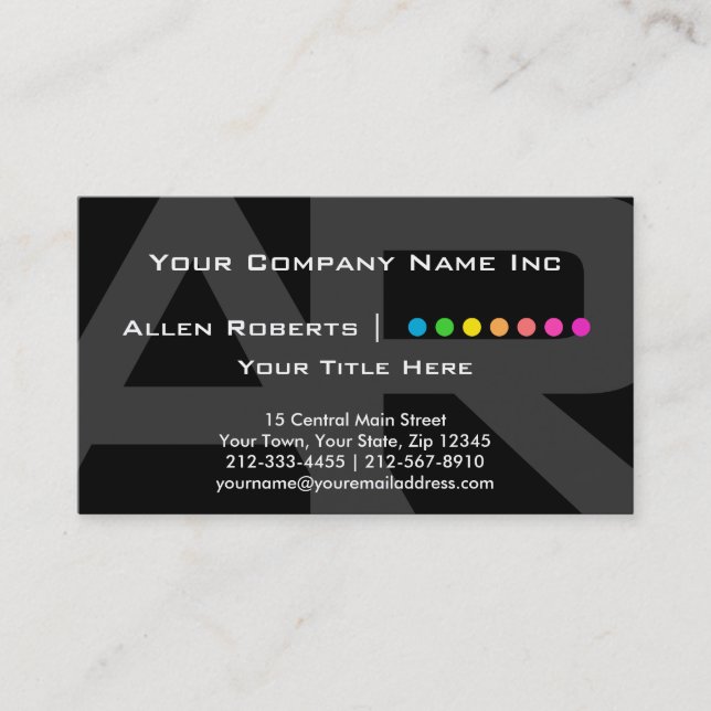 Elegant AR Monogram Black and Grey Basic Colour Business Card (Front)